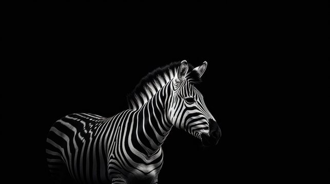 Minimalist Zebra Photography, Graceful Black and White Animal Portrait, Striking Contrast, Artful Wildlife Image, Generative AI Illustration