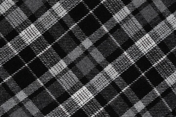 Black and white texture of a plaid fabric from a factory fabric for clothes. checkered clothes...