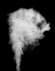 Fragments of abstract white smoke isolated on black background. steam cloud close up