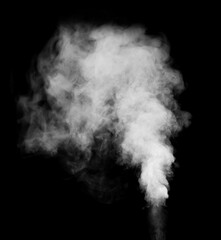 Fragments of abstract white smoke isolated on black background. steam cloud close up