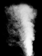 Fragments of abstract white smoke isolated on black background. steam cloud close up