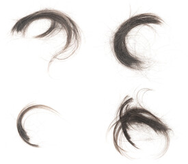 Set hair bundle isolated on white background. tuft human hair close-up. haircut