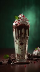 Mint Chocolate Chip Milkshake with Chocolate Chips and Whipped Cream. Generative AI.