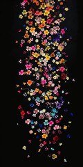 Obraz premium Watercolor, small flowers, black background, neatly arranged, continuous in all directions. AI generative