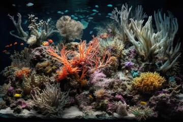 A colorful and vibrant coral reef with a variety of sea creatures. - Generative AI