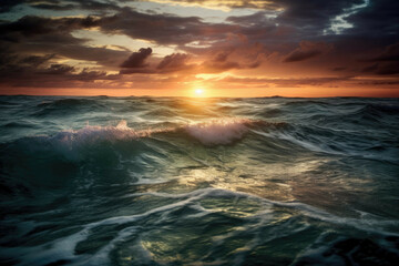 Fototapeta na wymiar Colorful sunset over calm ocean. - Generative AI