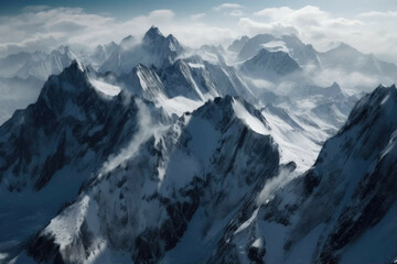 Fototapeta premium Majestic mountain range covered in snow. - Generative AI