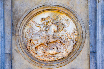 The medieval architecture of the Charles V palace, Alhambra, Granada, Spain