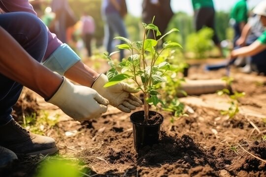 Planting trees for sustainable food production created with generative AI technology.