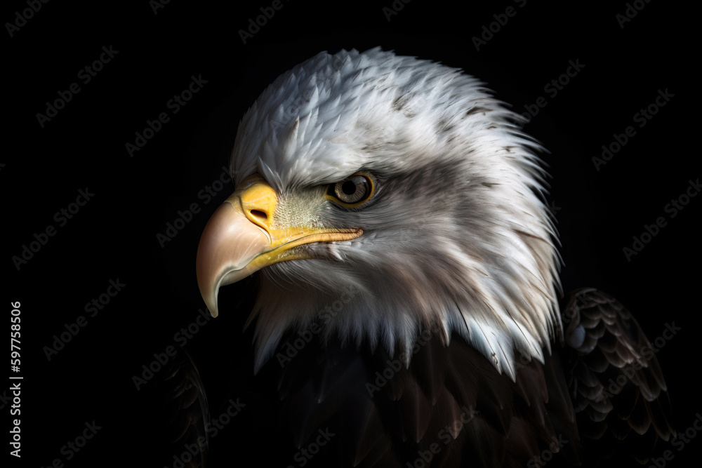Poster dark eagle portrait on black background. digitally generated ai image