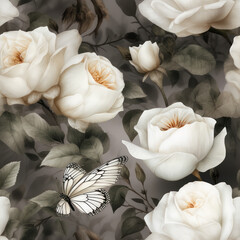 Obraz na płótnie Canvas Seamless Watercolor Roses Pattern, Floral Background, Generative AI