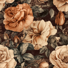 Seamless Watercolor Roses Pattern, Floral Background, Generative AI