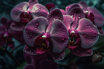 Naklejka na ściany i meble Beautiful purple orchid flowers with water drops on the petals