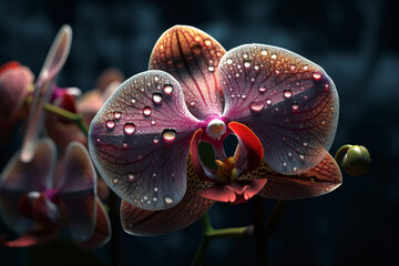 beautiful orchid flowers with water drops on the petals