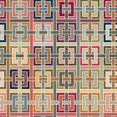 Seamless abstract geometric pattern with multicolored interlaced squares. Ornamental Chinese style motif. Retro look. Vector illustration for textile, wrapping, packaging, web, and print.