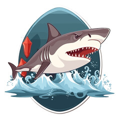 dangerous shark, aquatic reserve, ocean life, cartoon vector illustration. label, sticker, t-shirt printing