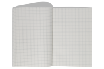 Blank open notebook in a cage isolated on transparent background, copy space for your text or design, top view