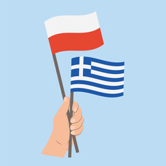 Flags of Poland and Greece, Hand Holding flags