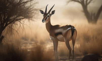 photo of gazelle in its natural habitat. Generative AI
