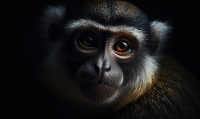 Obraz premium close up photo of guenon primate on black background. Generative AI