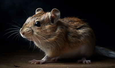 close up photo of gerbil (rodent) on black background. Generative AI