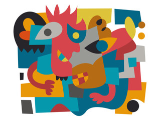 Obraz na płótnie Canvas Colorful doodle art containing face shapes 