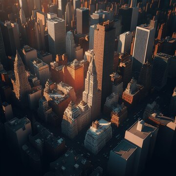 New York City during the morning, top view, knolling