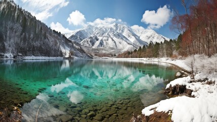 Fototapeta na wymiar Majestic Peaks: Embracing Jiuzhaigou Valley's Snow-capped Mountains in All Their Glory