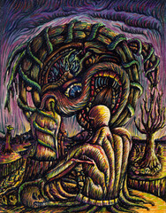 Obraz premium Art surreal power of nature. Hand painting on paper.