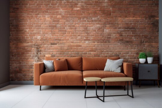 interior stylish modern apartment luxury space sofa cushion pillow lamp empty house decor. Generative AI.