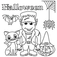 Funny halloween cartoon coloring page