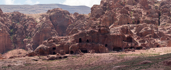 dweillings in the ancient city of Petra,  Colonnaded Street, Petra, Jordan