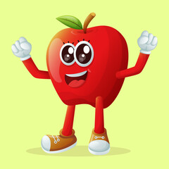 Cute apple character making a victory sign with his hand