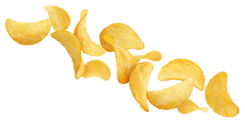 Flying delicious potato chips, cut out