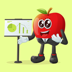 Cute apple character presenting financial reports