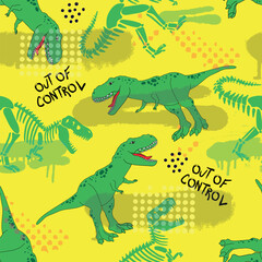 Seamless  Dino pattern, print for T-shirts, textiles, wrapping paper, web. Original design with t-rex,dinosaur .  grunge design for boys . 