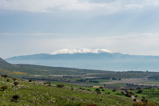 Mount Hermon covered with snow, view from the west