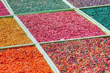 Beautiful display of dried flowers at a small Moroccan spice store