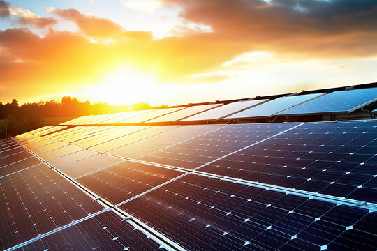 Solar panels outdoors, alternative energy concept, generative ai.