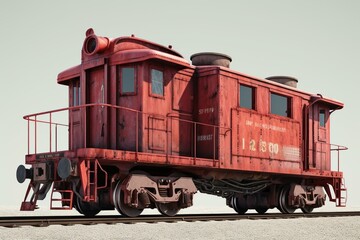 Fototapeta na wymiar A 3D illustration of a red caboose, separated from its train on a white background. Generative AI