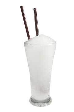 glass of coconut water smoothie isolated on white background	
