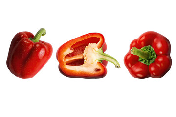 red bell pepper set isolated on white or transparent background, cut out