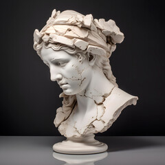 White marble head of young woman created with Generative AI technology.