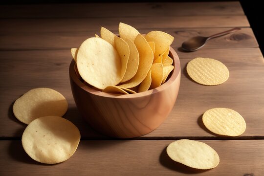 a chips on a wooden table by ai generated