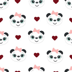Seamless pattern with pandas on a white background.