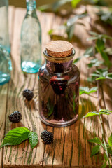 Tasty and strong blackberry liqueur with fruits and alcohol