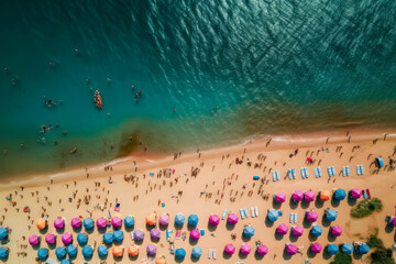 Generative AI illustration of Colorful beach umbrellas on a sunny day