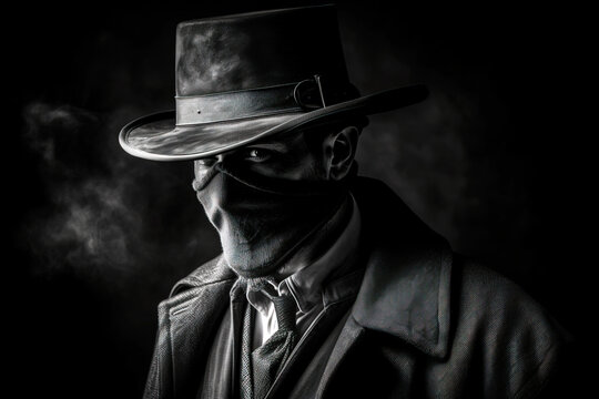 Mysterious man in bolero hat black and white. Digitally generated ai image. Not an actual real person