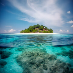 Fototapeta na wymiar Maldives Islands Ocean Tropical Beach created with Generative AI technology.