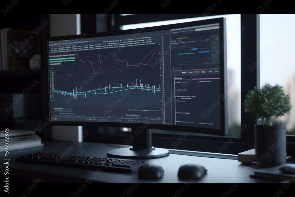 Poster computer screen analyzing business performance on computer screen